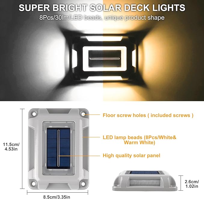 Solar Deck Lights Driveway Dock Lights- 8 Packs Waterproof 1200mAh Solar Powered Outdoor LED Aluminum Dock Lighting | Lumora