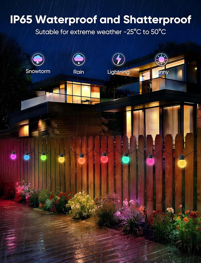 APPECK Outdoor String Lights 150FT, RGBW Smart Patio Lights with 111 Scene Modes, Christmas String Lights with 75 | Lumora