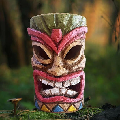 Tiki Head Solar Statue Light for Garden Decor and Bar Decoration (Red)