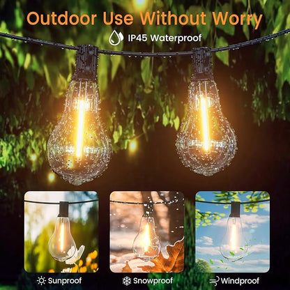 String Lights for Outside,75FT Patio Lights with 50+3 Bulbs(1.5FT Bulbs Spacing), outdoor string lights, Remote & Dimmer, 3 Mode Light & Timing, 50PC Mounting Ties for Outside, 2200K(Black)