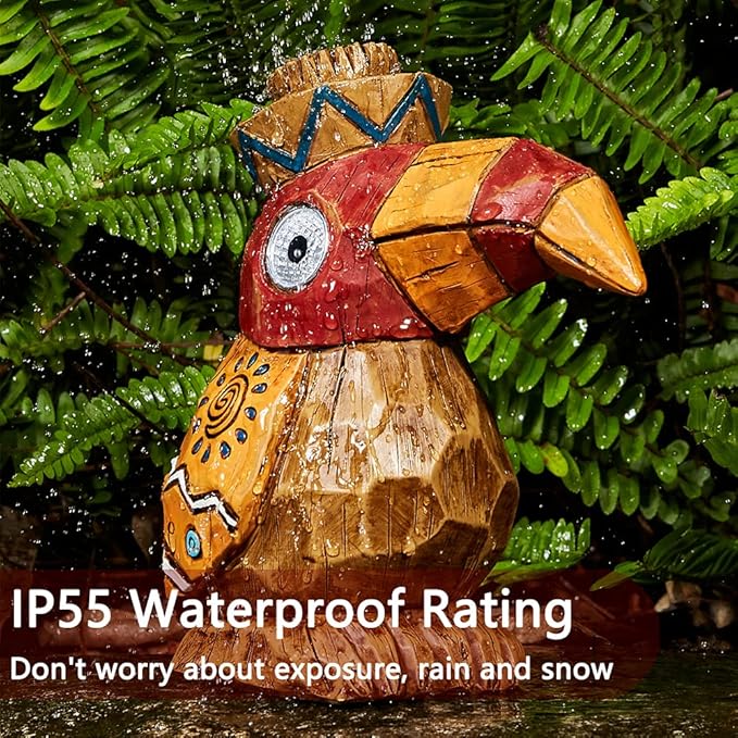 Solar Tiki Statue-WoodWoodpecker Bird-Garden Hawaiian - Solar Outdoor Light Garden Sculptures & Statues Totem Pole | Lumora