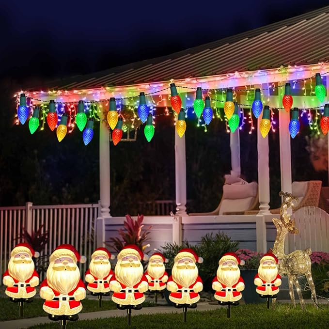 Upgraded 6-Pack Solar Christmas Garden Stake Lights, Outdoor Waterproof Solar Santa Claus Stake Christmas Pathway Lights for Garden Decorations Lawn Pathway Patio (8 Modes)