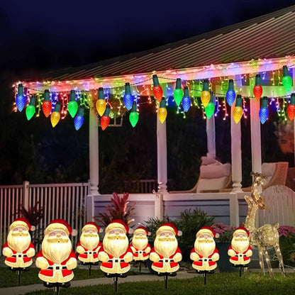Upgraded 6-Pack Solar Christmas Garden Stake Lights, Outdoor Waterproof Solar Santa Claus Stake Christmas Pathway Lights for Garden Decorations Lawn Pathway Patio (8 Modes)