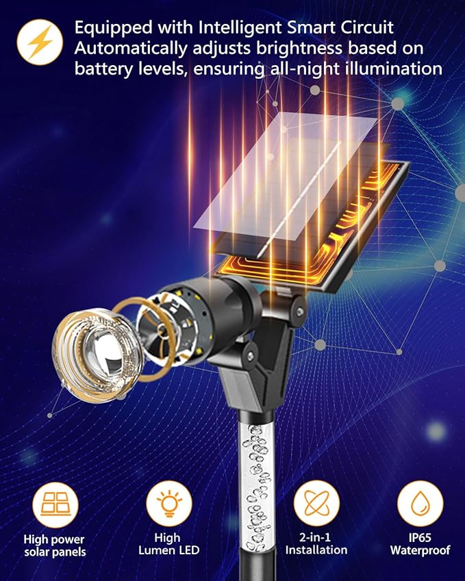 Solar Spot Lights Outdoor Waterproof IP65, 180 Lumens 5000K Cool White Solar Powered Outdoor Lights, Smart Circuit for All-Night Illumination Outdoor Solar Lights for Yard, House, Garden, Pathway, 4PK
