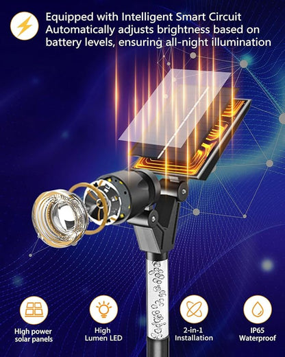 Solar Spot Lights Outdoor Waterproof IP65, 180 Lumens 5000K Cool White Solar Powered Outdoor Lights, Smart Circuit for All-Night Illumination Outdoor Solar Lights for Yard, House, Garden, Pathway, 4PK