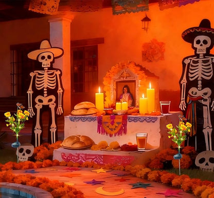 Solar Marigold Garden Lights, 2 Pack Solar Swaying Monarch Butterfly Lights with Flowers,Artificial Flower Lights for Halloween & Día de Los Muertos (Day of The Dead) Decorations