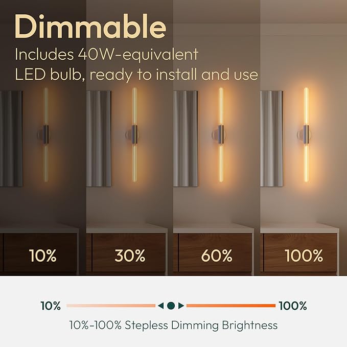 ALAMPEVER Wall Sconce with T10 Bulbs, Modern Bathroom Wall Sconces, Clean Lines Design, Dimmable Wall Light for Bedroom, Living Room, Hallway, Entryway, Café, and Bar