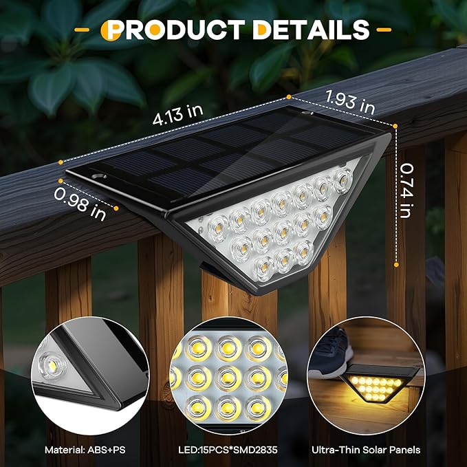 Solar Step Lights for Outside, Solar Stair Lights Outdoor Waterproof, Deck Step Lights for Fence, Patio, Yard, Porch, Front Door, Sidewalk, Garden, Patio Decor (6, Warm White)
