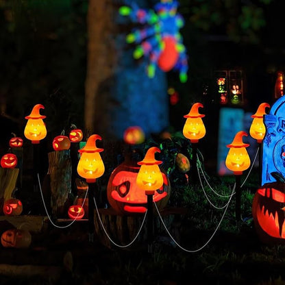 Halloween Pumpkin Pathway Lights,Solar Halloween Pumpkin Stakes - Ground Insert Adjustable Display Stand Garden Decorations for Pathway Lawn Yard Porch Outside Grave