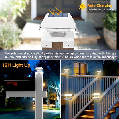 4x4 Solar Post Cap Lights with 2 Lighting Modes, 2 Packs Outdoor Post Light Solar Powered Waterproof IP65, Fence Deck Lights for 4×4 Wood/Vinyl Posts, White