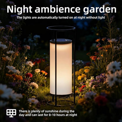 HOTEAGLE Outdoor Solar Lights,14.8" H Modern Metal Cylinder Solar Powered Lantern, Waterproof Decorative Table Lamp with Warm White LED, Dusk to Dawn Auto On/Off for Garden, Patio, Yard, Path Decor