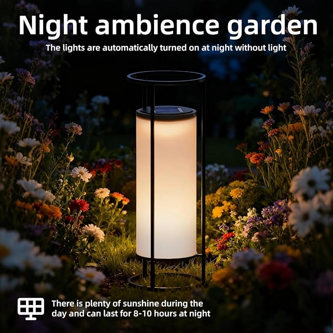 HOTEAGLE Outdoor Solar Lights,14.8" H Modern Metal Cylinder Solar Powered Lantern, Waterproof Decorative Table Lamp with Warm White LED, Dusk to Dawn Auto On/Off for Garden, Patio, Yard, Path Decor