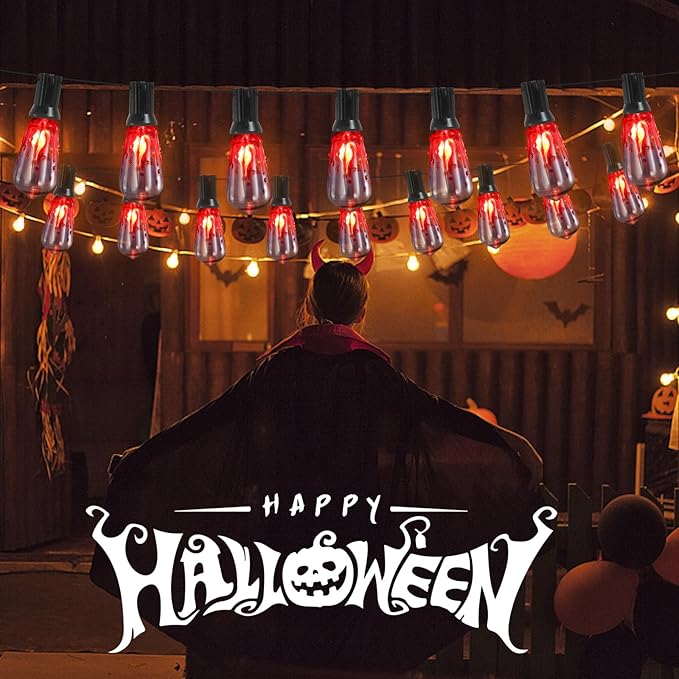 Halloween Flicker Flame String Lights Outdoor, 10Ft Halloween Decorations ST40 Lights with 10 Flicker Flame Bulbs for Patio, Party Decoration, Black Wire