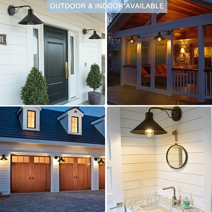 12in Matte Black Outdoor Wall Lights, Modern Farmhouse Porch Wall Light Fixtures Wall Mount, Exterior E26 Barn Lights for Garage Frontdoor Entryway Bathroom Doorway, 2-Pack