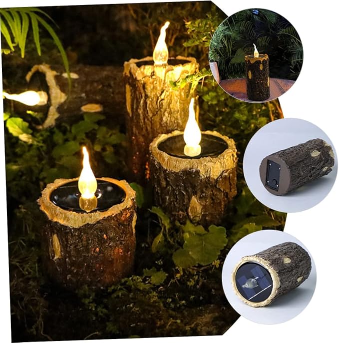 Mipcase Wood Grain Lamp Solar Pathway Light Outdoor Landscape Decor Easy to Install Weatherproof Garden Decor