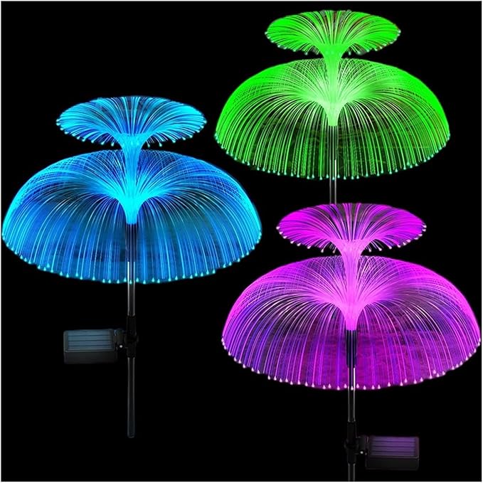 Outdoor Lawn Lamp Double Jellyfish Light 7 Colors Solar Garden Lights LED Fiber Optic Lights Outdoor Waterproof Decor Lamp for Lawn Patio Garden Lights (Color : Selection 2, Size : 4pcs)