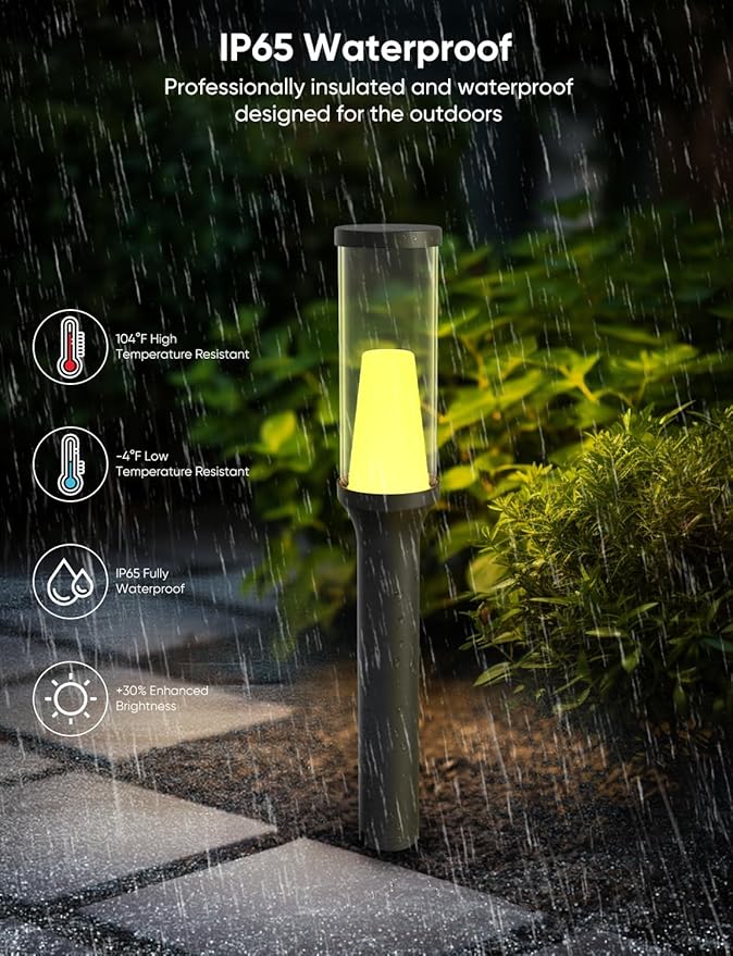 APPECK Pathway Lights Outdoor 800LM, RGBCW Low Voltage Landscape Lighting, Smart APP and Alexa Control, IP65 Waterproof, Color Changing Walkway Lights for Garden, Yard, Patio, Christmas, 6 Pack
