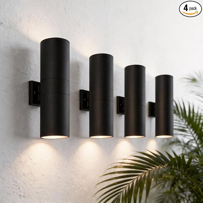 mirrea 18" Modern Outdoor Porch Light Patio Light in 2 Lights with Aluminum Cylinder and Tempered Glass Cover | Lumora
