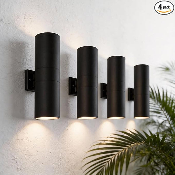 mirrea 18" Modern Outdoor Porch Light Patio Light in 2 Lights with Aluminum Cylinder and Tempered Glass Cover | Lumora