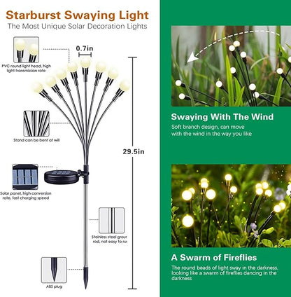 Firefly Solar Garden Lights Outdoor, Solar Firefly Lights Waterproof Lights, 8LED Vibrant Firefly Swaying Lights (4PACK Warm White)
