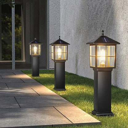 Solar Square Landscape Lights 23.6" Outdoor Solar Pathway Light Glass Bollard Lantern Auto On/Off Solar Garden Floor Lamp 3-Color Waterproof Solar Path Light For Lawn Courtyard Walkway Driveway