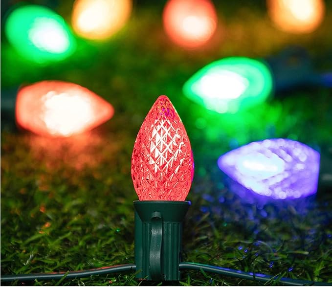 Sxminer C7 strawberry Outdoor String Lights 49FT with 26 LED Bulbs(1 Spare) Waterproof Shatterproof Multicolor Bulbs,Outdoor Decoration Lights for Patio Backyard Roofline Garden Yard(black wire）