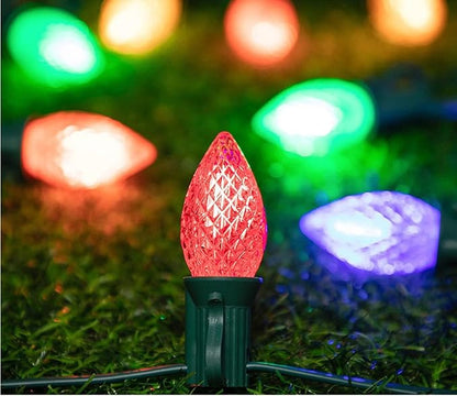 Sxminer C7 strawberry Outdoor String Lights 49FT with 26 LED Bulbs(1 Spare) Waterproof Shatterproof Multicolor Bulbs,Outdoor Decoration Lights for Patio Backyard Roofline Garden Yard(black wire）