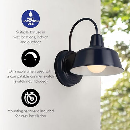 Design House Mason Farmhouse Gooseneck Barn Light, Outdoor Exterior Porch or Patio Wall Light Fixture, Navy, 8 Inch Diameter, 1-Pack, 579334
