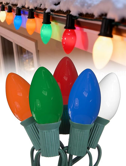 25FT C9 Christmas Lights Multi-Color String Lights with 26 Incandescent Lights, Outdoor String Light for Patio Christmas Tree Decor, 7 Watt Ceramic C9 Light C9/E17 Base