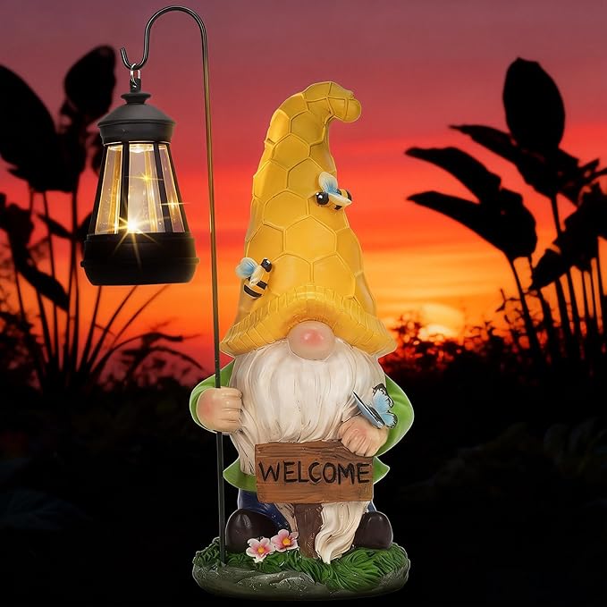 Large Gnomes Outdoor Statue with Solar Lights, Solar Garden Gnome Decorations for Yard Patio Outside, Valentine's Day Gnome Gifts for Women Mom