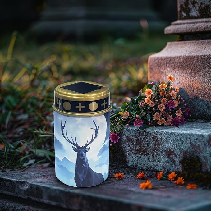 Solar Garden Lights Outdoor Decorative - Solar Lights Outdoor Waterproof- Moon Deer Cemetary Solar Lights for Remembrance Lawn