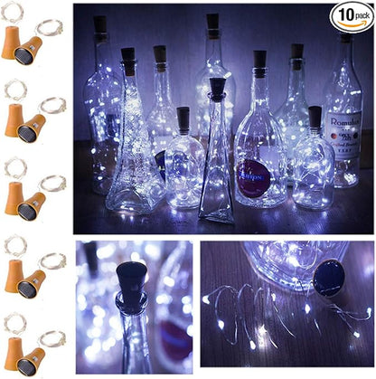 Decorman 10 Pack Solar Powered Wine Bottle Lights, 10 LED Waterproof Copper Cork Shaped Lights for Wedding/Christmas/Outdoor/Holiday/Garden/Patio/Yard/Pathway Decor (Cool White)