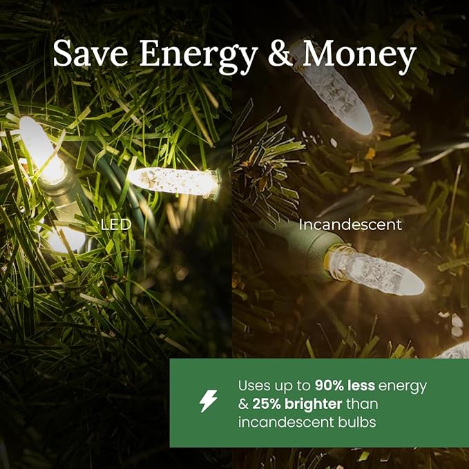 Pro Christmas M5 LED Holiday Lights - 100 Bulbs, 33.3ft - Professional Grade Indoor Outdoor Diamond Cut Sparkle Light Strings for Home Decorations and Christmas Trees - 28K Warm White