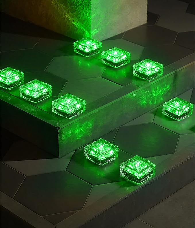 keeda Solar Brick Lights Waterproof Solar Path Ice Cube Lights Outdoor LED Decorative Ice Block Floor Tile Lights for Garden, Pathway, Patio, Walkway (Green, Pack of 1)