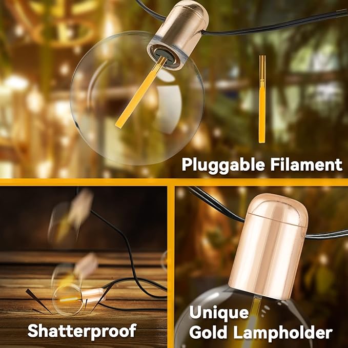 L.A. NOVA String Lights Indoor, 2pack, G50 with 20 Shatterproof Bulbs LED Vintage 24Ft*2 Lights for Bedroom Decor, Pluggable Filament, Transformer Extension, Dimmer…