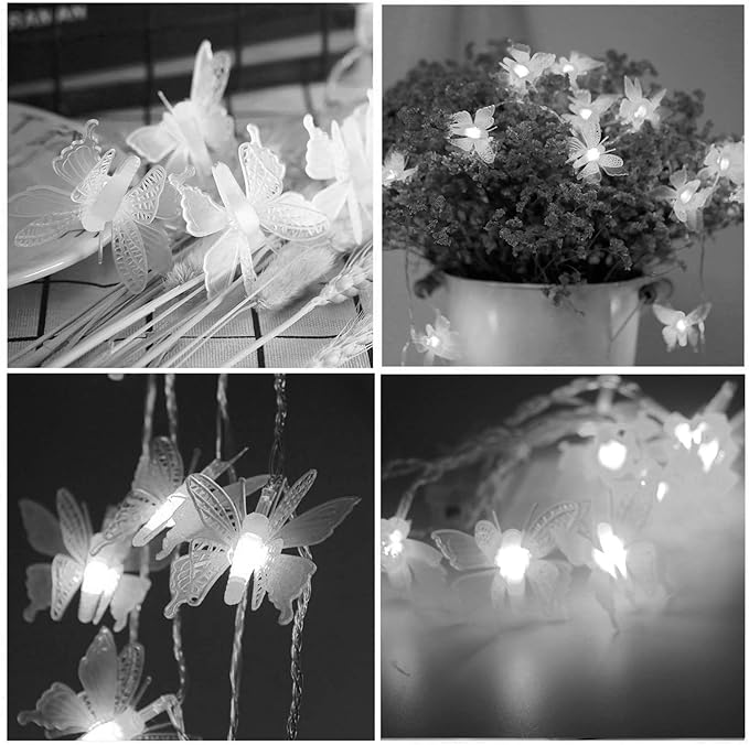 Butterfly String Lights, Waterproof 20FT 30LED Butterfly Solar Light Outdoor Solar Rope Lights Fairy Light Decorative Garden Lights for Cafe Patio Party Garden Wedding (White)