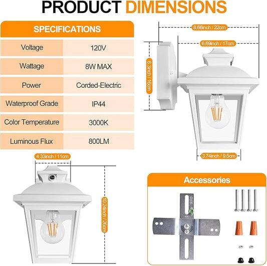FUDESY Dusk to Dawn Outdoor Wall Lantern, Exterior Sensor Porch Light Wall Mount with LED Bulb, Waterproof Anti-Rust Wall Sconce Lighting , White Outside Light Fixtures for Hose, Front Door, Garage