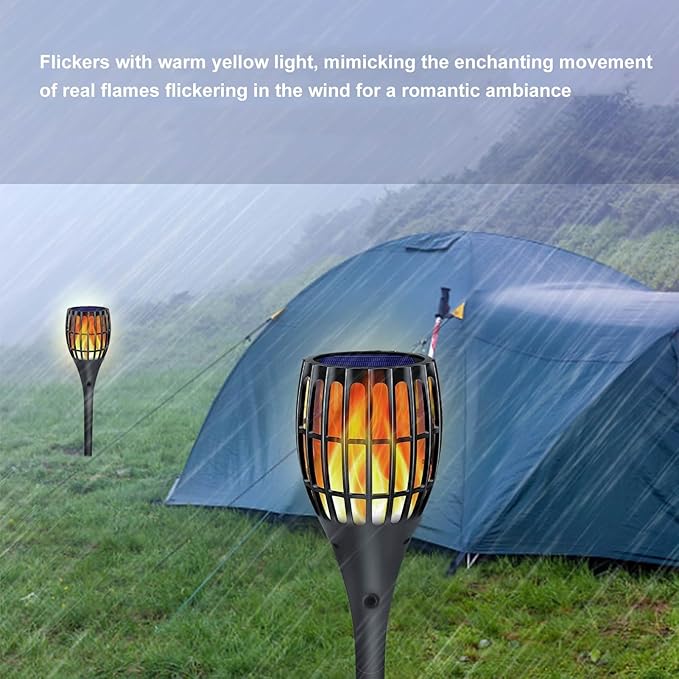 flexman Solar Torch Lights, Warm Yellow Waterproof Solar Powered Flame Torches Outdoor Lights, Outdoor Solar Lights for Lawn, Garden, Flower Pots, Benches, Pathways