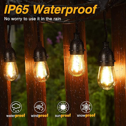 Upgrade 42ft LED Outdoor String Lights for Outside,Low Voltage DC 24V Transformer and Dimmer with IP65 Waterproof 11（10+1spare） Bulbs for Decor Garden Backyard Porch -Warm White