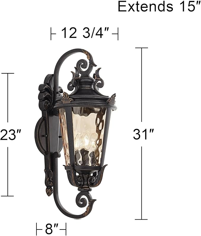 John Timberland Casa Marseille Vintage Outdoor Wall Light Fixture Veranda Bronze Scroll Frame 31" Champagne | Lumora