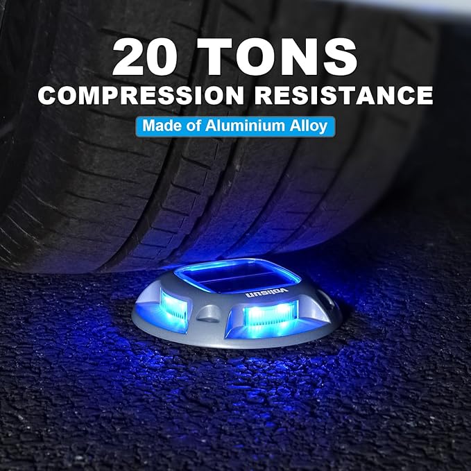 VOLISUN Solar Dock Marine Lights 12 Pack,2 Colors in 1,Outdoor IP68 LED Solar Powered Waterproof Driveway Marker Deck Lights for Warning Step Sidewalk Pathway (White/Blue),Saltwater Resistant
