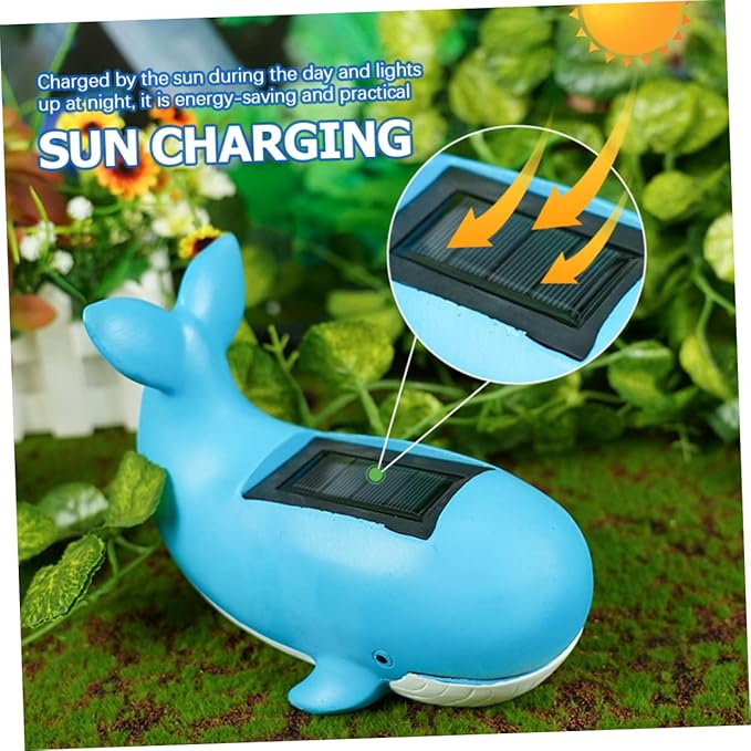 MERRYHAPY Solar Whale Decor Led Light Resin Garden Lamp with Polycrystalline Solar Panel for Outdoor Lawn and Patio Decor Adorable Night Light
