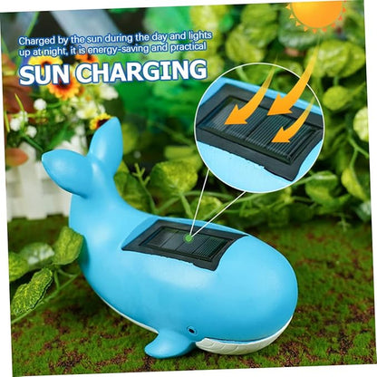 MERRYHAPY Solar Whale Decor Led Light Resin Garden Lamp with Polycrystalline Solar Panel for Outdoor Lawn and Patio Decor Adorable Night Light