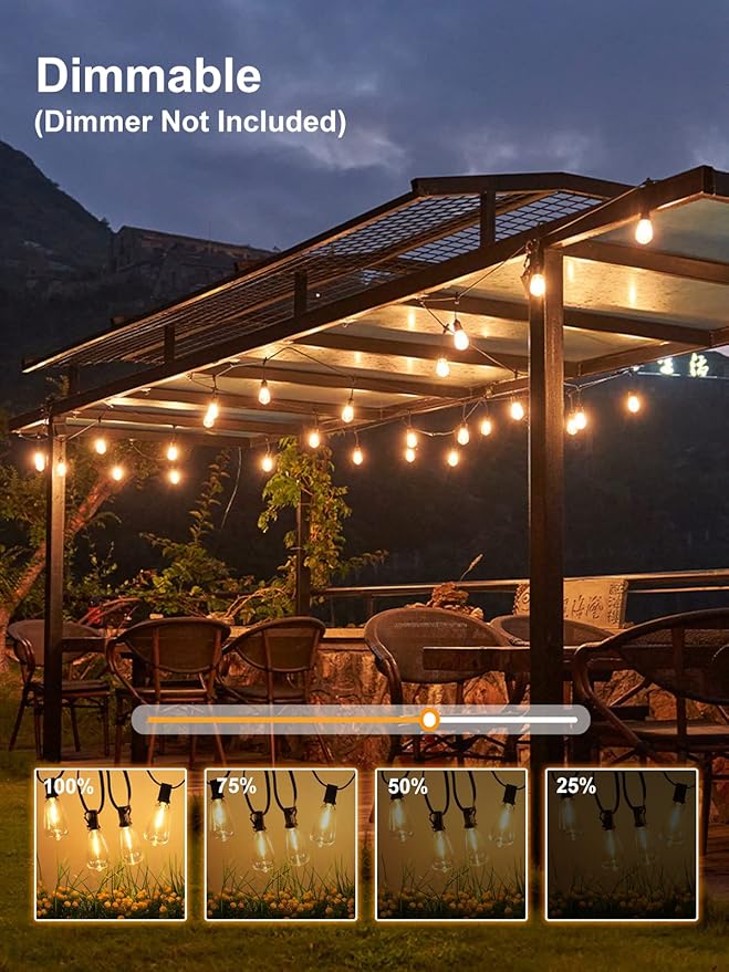 Upgraded LED Outdoor String Lights 105Ft Shatterproof Waterproof ST38 Vintage Edison Bulbs Patio Lights Energy Saving Hanging Outdoor for Christmas Porch Deck Garden Backyard Wedding Party