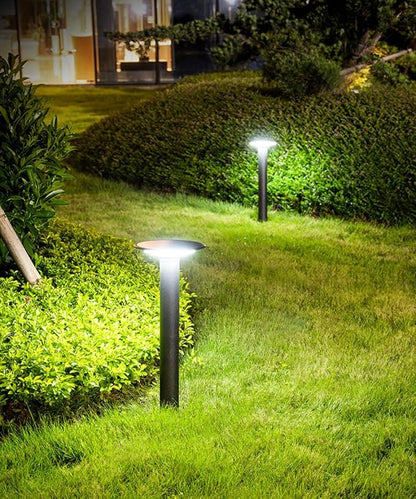 Solar LED Landscape Lighting Round Solar Pathway Light Black Aluminum Housing Path Bollard Lights with IP65 Waterproof Warm Light Cylinder Outdoor Floor Lamp for Drivway Porch Patio