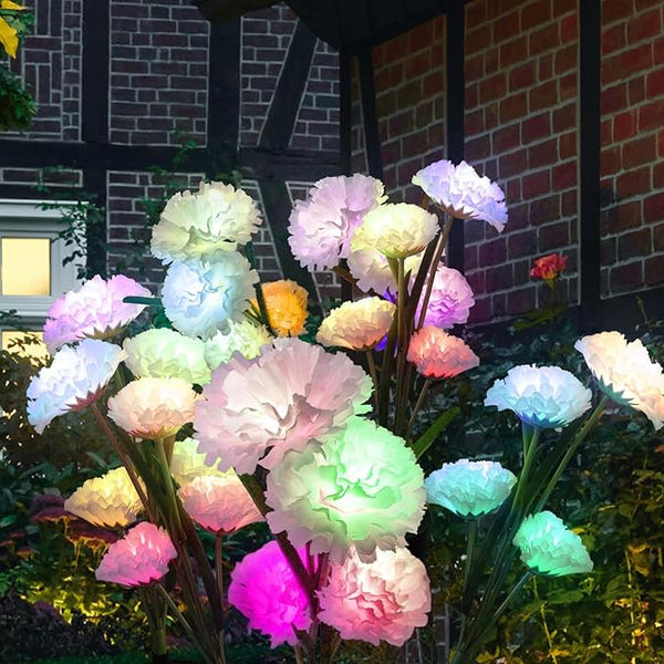 Solar Carnation Flower Garden Lights Outdoor Decorative, 7 Color Changing Solar Flower Lights Waterproof, 40H Solar | Lumora