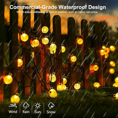 Joomer Solar Powered String Lights,39FT 60 LED Outdoor Solar String Lights Crystal Ball Lights 8 Modes Solar Globe Lights for Garden, Gazebo, Porch, Lawn, Patio, Tree Decor (Warm White)