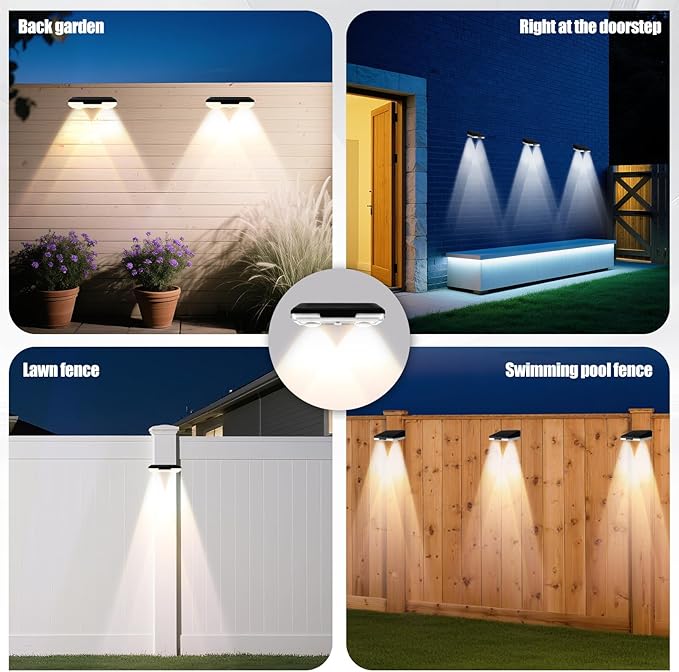 Solar Fence Lights Outdoor，12 Pack IP65 Waterproof Fence Lights Solar Powered with Ultra-Bright LED Lens，12+ Hours Steady Glow 9 Color Modes for Outside Patio Step Backyard Railing