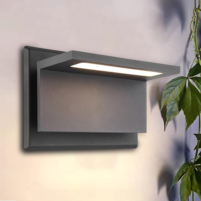 Wall Light Outdoor LED Wall Mount Lamp Modern Wall Sconce Lighting Lantern Fixture Grey Aluminum Lights for Porch Front Door Garden Yard Patio IP54 Waterproof 10W 680Lm 3000K