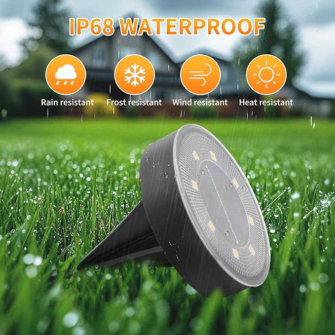 Ground Lights 12 Pack, IP68 Waterproof Solar Disc Lights for Outdoor, Flat Garden Light, In-Ground Light, Landscape | Lumora